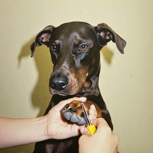 A dog's paw held gently for a nail trim
